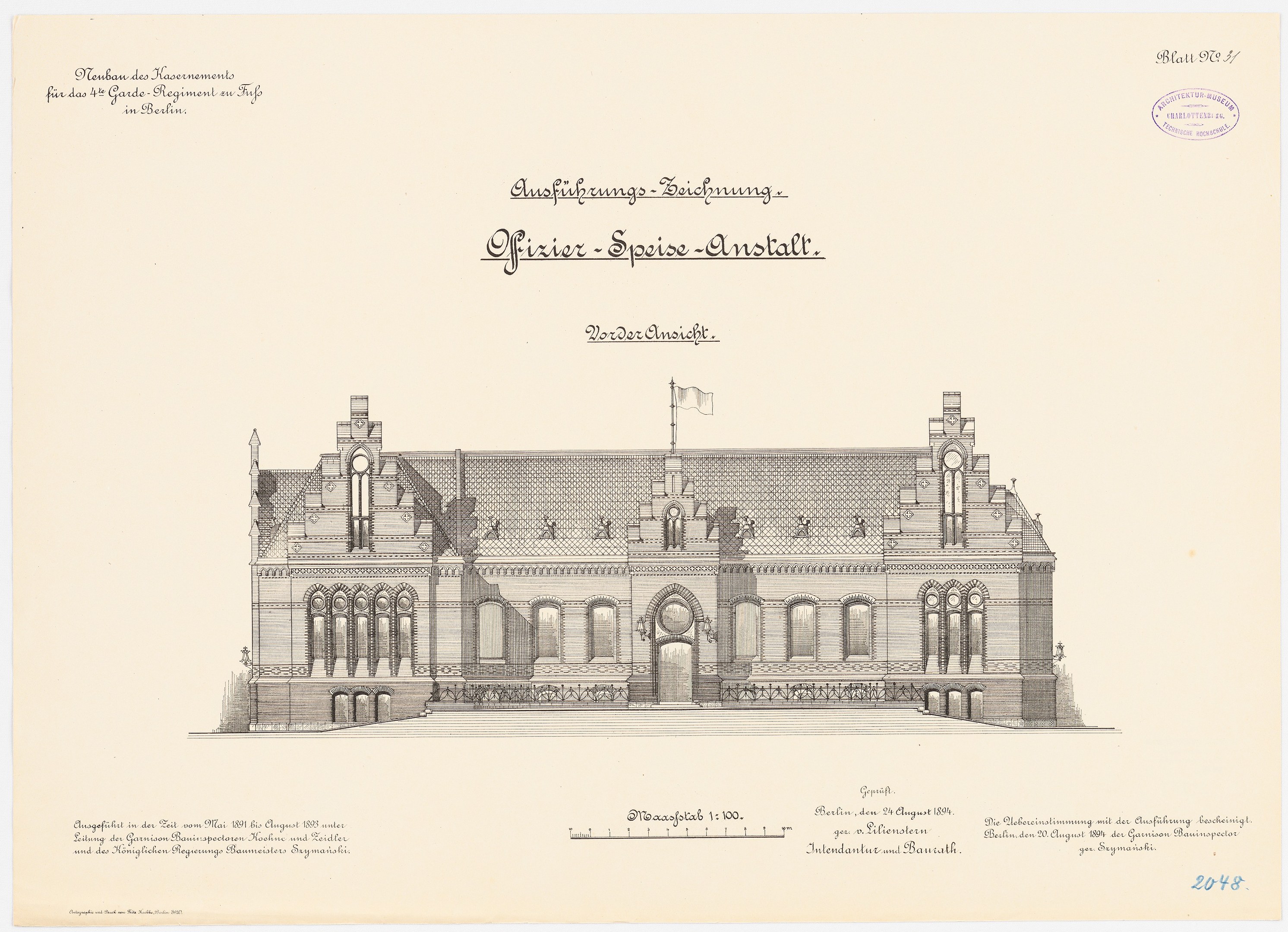 Eine Zeichnung des Hauptsaals des Deutschen Bundestages in Berlin, Deutschland, mit einer Flagge oben drauf und begleitendem Text.