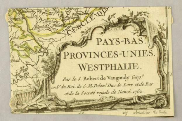 Detailreiches altes Kartenblatt von Westphalia's Provinzen auf altem Papier mit begleitendem Text, der die Region und ihre Merkmale beschreibt.