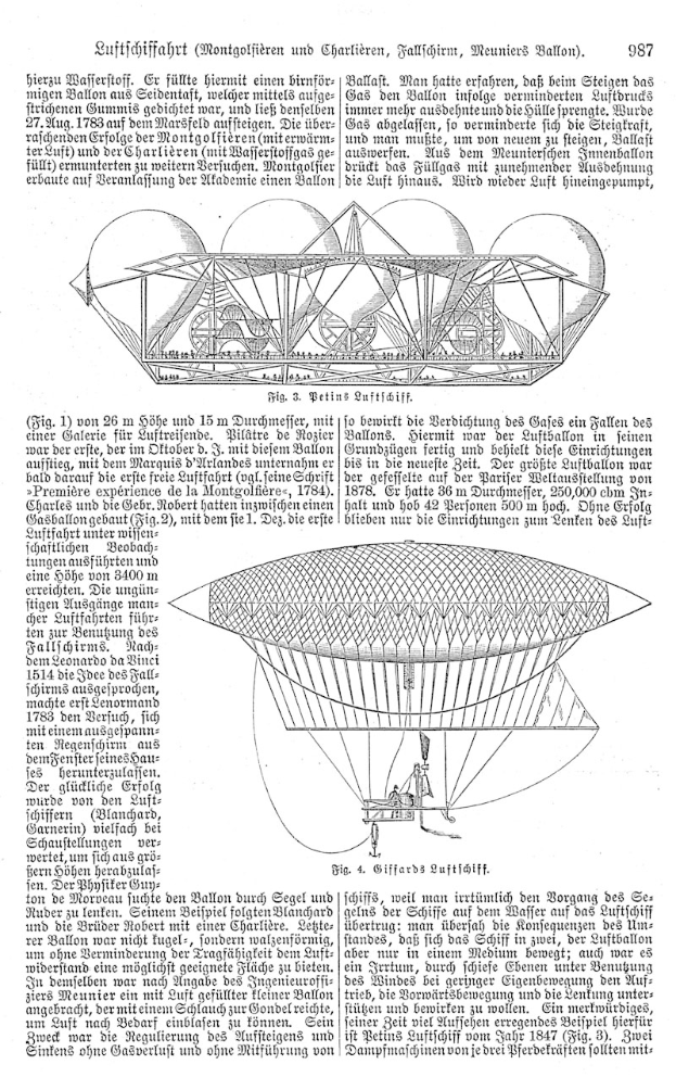 Alter Buchumschlag mit einer Zeichnung eines 19. Jahrhundert-Luftschiffs mit begleitendem Text.
