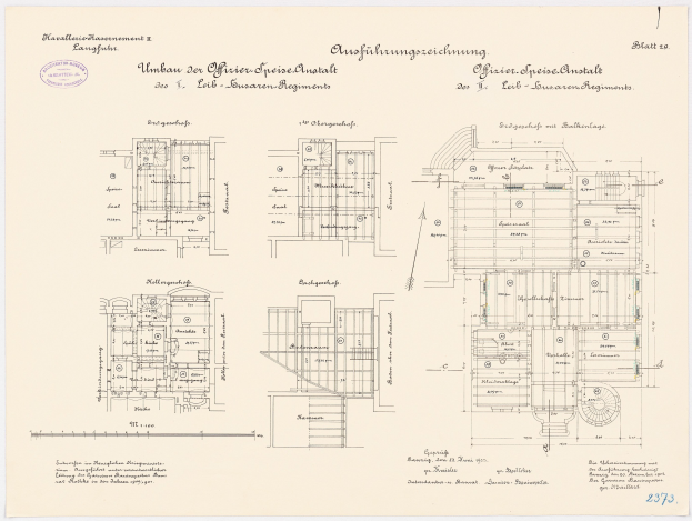 Grundrisszeichnung des ehemaligen Büro des deutschen Bundeskanzlers, zeigt detaillierte Layout und Text.