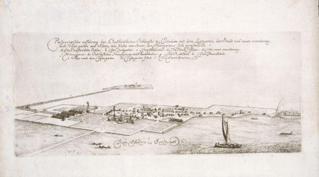 Ein altes Buch mit dem Titel "Plan der Stadt Köln, Deutschland" zeigt eine mittige Illustration des Stadtlayouts, umgeben von Bootdarstellungen auf Wasser.