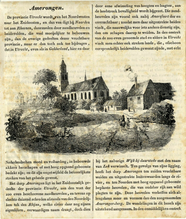 Ein abgegriffenes Buchdeckel mit einer Illustration eines Dorfes, einschließlich Häusern, Bäumen und Menschen, neben gedrucktem Text.