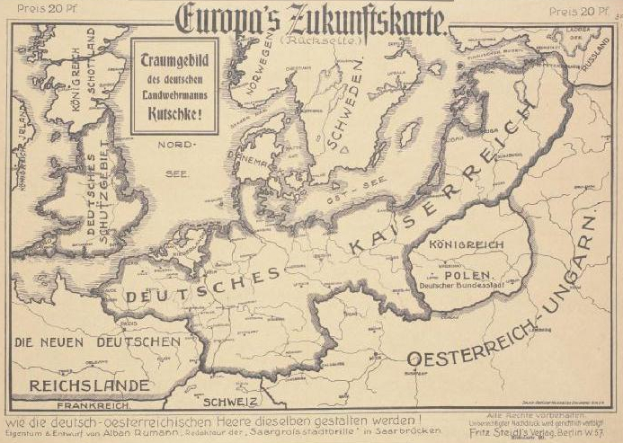 Ein altes Europa-Karte aus dem frühen 20. Jahrhundert, das die Ausdehnung der Europäischen Union zeigt, mit begleitendem Text.