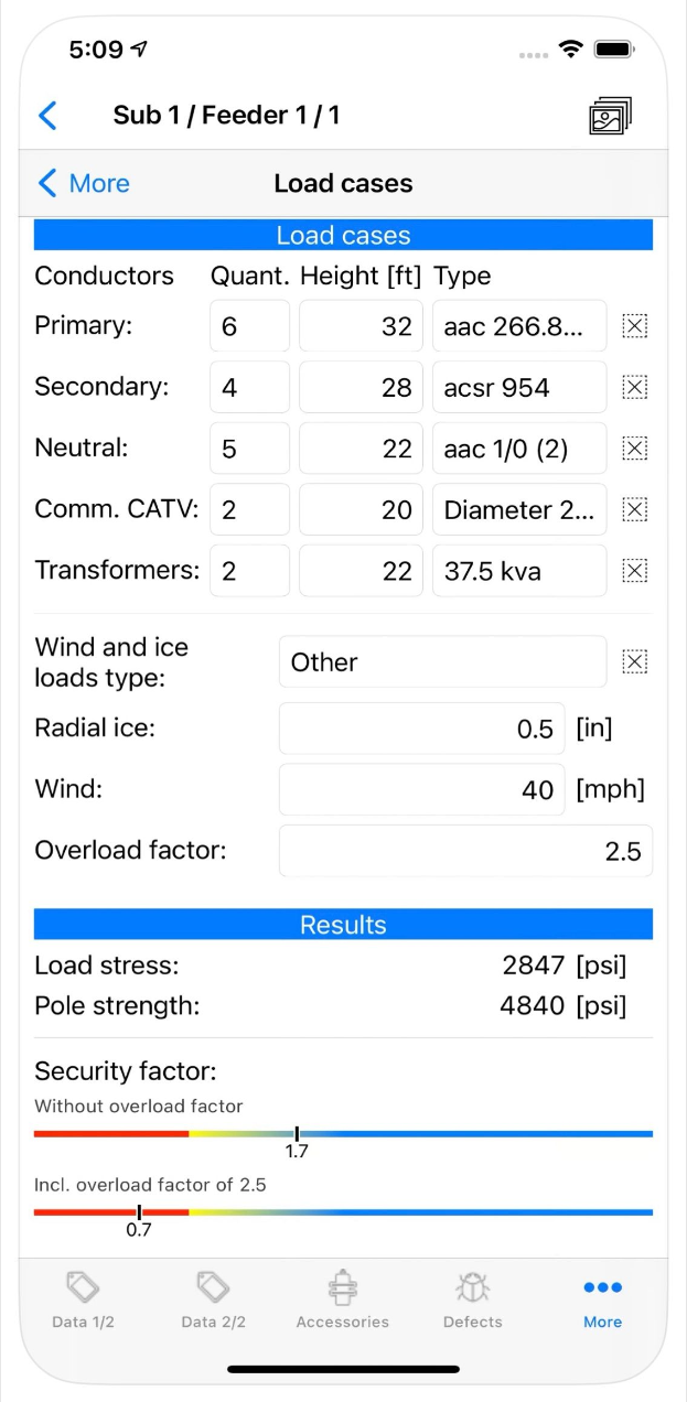 Ein Handy-Bildschirm mit einer Lastmanagement-App mit Text und Zahlen.