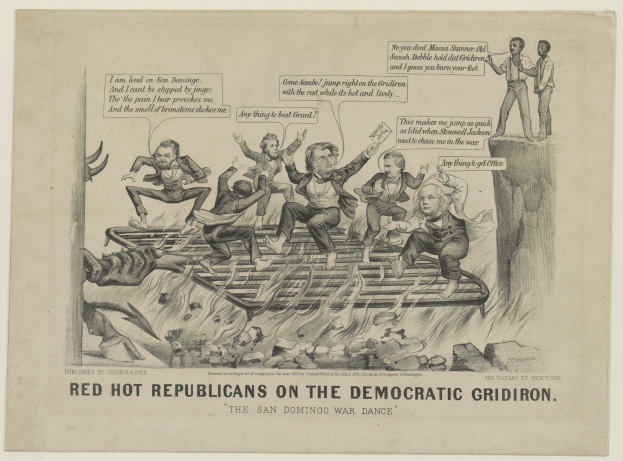 Cartoon drawing of red figures in distress on a gridiron, with bold black text emphasizing a severe situation.