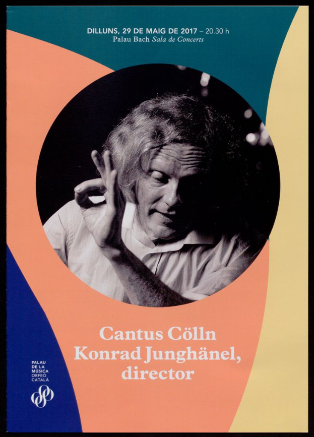 Ein Plakat mit einem Bild von Cantus Collin und Konrad Junghänel, mit Textinformationen zu einem Konzert.