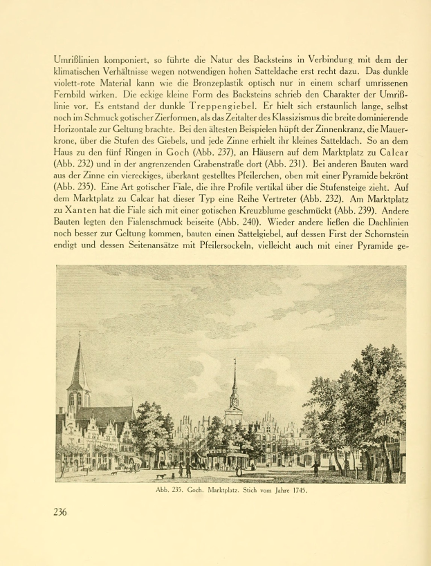 Ein aufgeschlagenes Buch mit einer Stadtansicht-Illustration, das von Gebäuden, Bäumen und Menschen umgeben ist, sowie begleitendem Text.