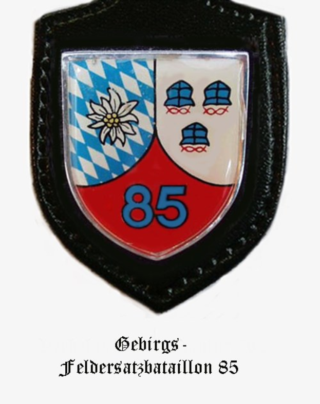 Ein rundes Abzeichen mit der Zahl 85 und deutschem Text unten, das FC Bayern München repräsentiert.