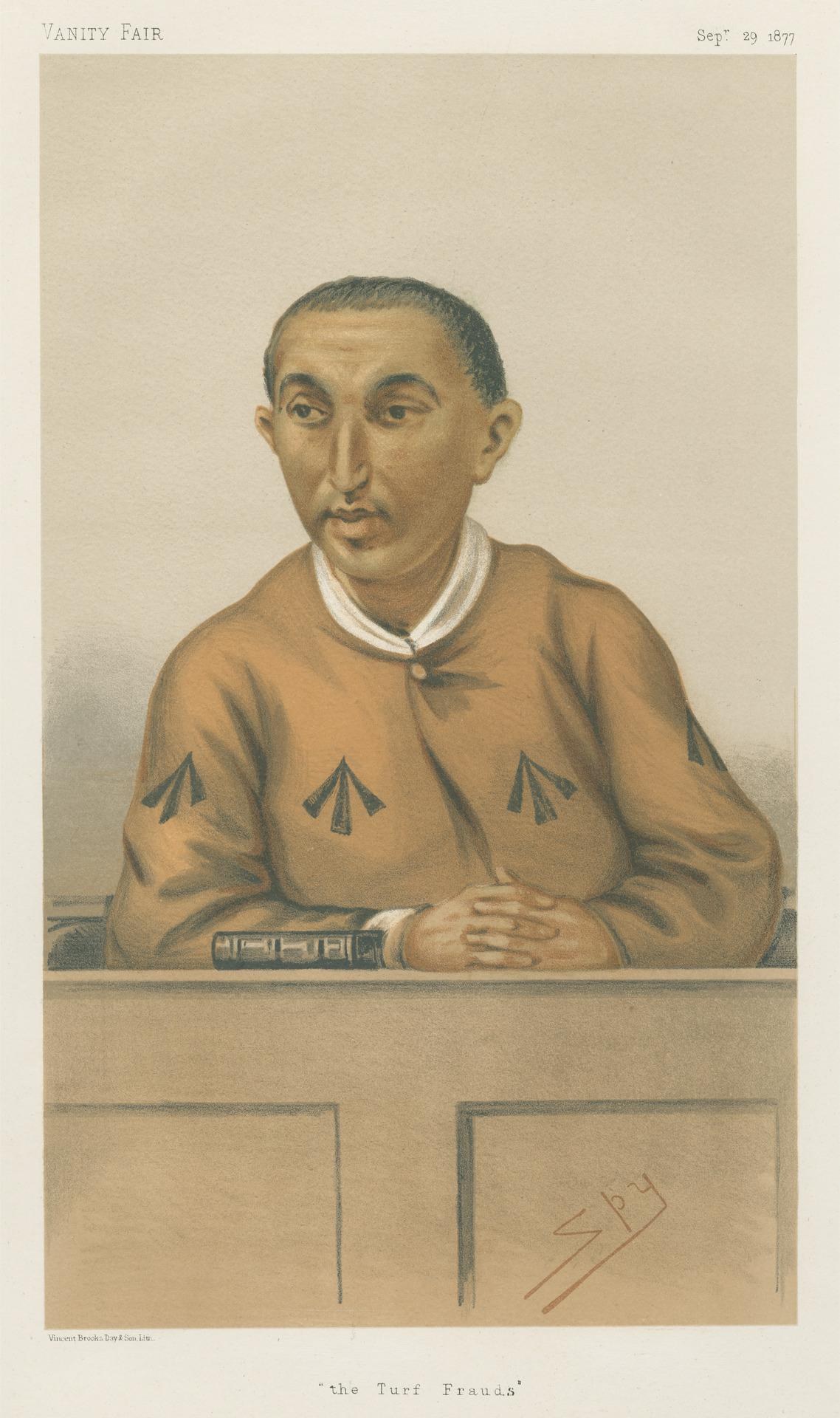 Ein Mann in einem weißen Hemd und dunklen Hosen sitzt an einem Tisch mit gefalteten Händen und einem ernsten Gesichtsausdruck, mit der Aufschrift "Die Rasenbetrüger" unten.