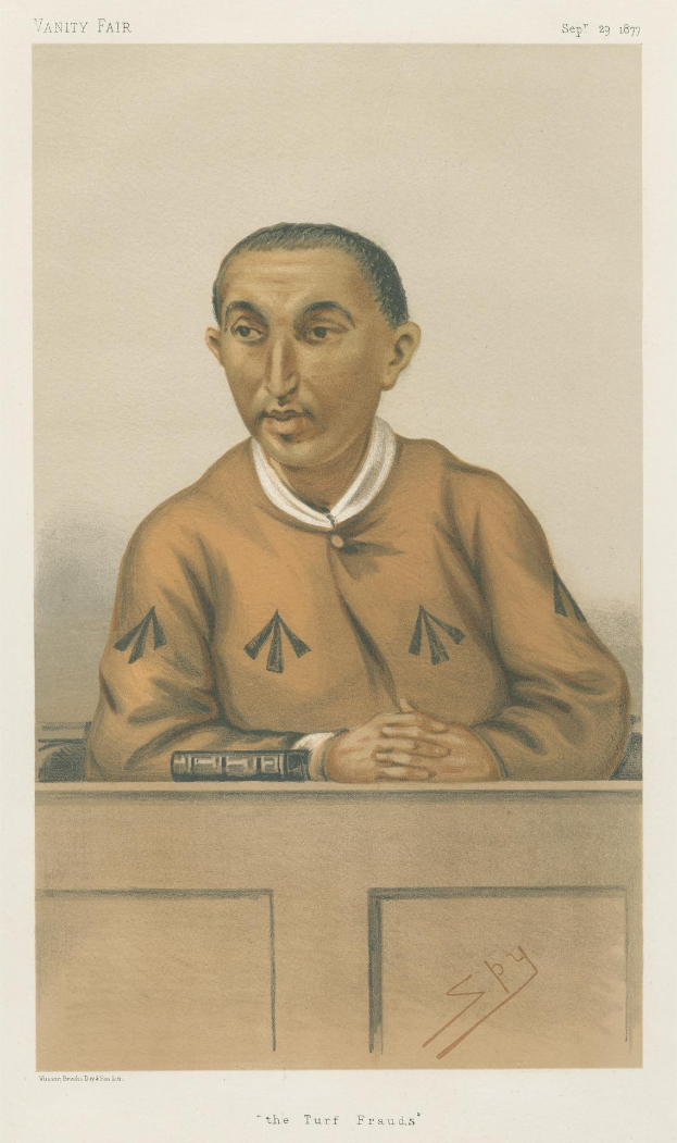 Ein Mann in einem weißen Hemd und dunklen Hosen sitzt an einem Tisch mit gefalteten Händen und einem ernsten Gesichtsausdruck, mit der Aufschrift "Die Rasenbetrüger" unten.