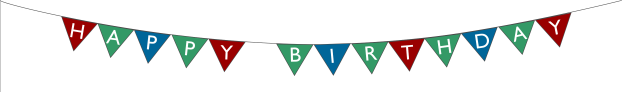 Ein "Herzlichen Glückwunsch"-Banner mit roten, grünen und blauen Wimpeln, die an einer Schnur hängen.