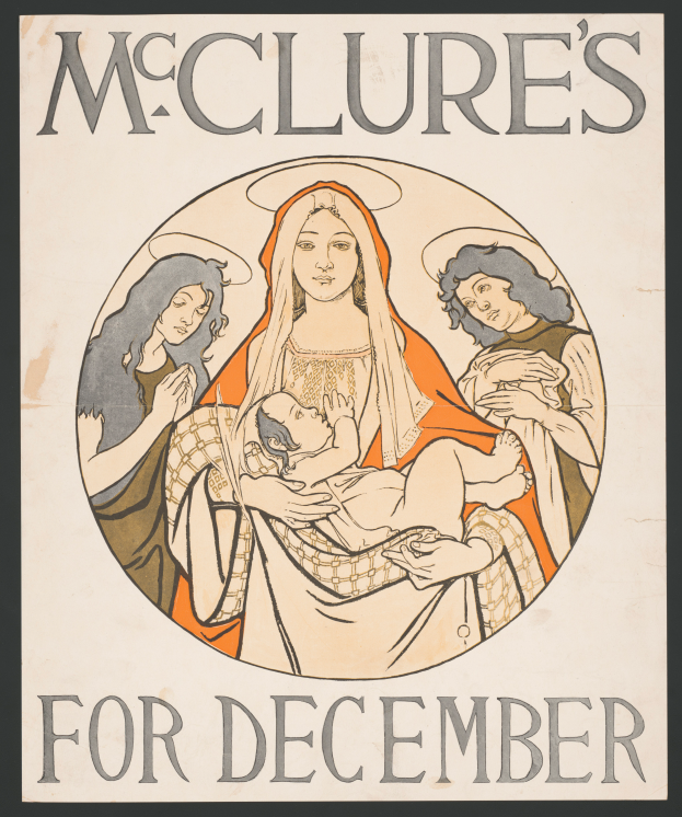 Eine Frau mit einem Baby auf einem Plakat für McClures Dezember-Event, mit Text, der Informationen zum Event bereitstellt.
